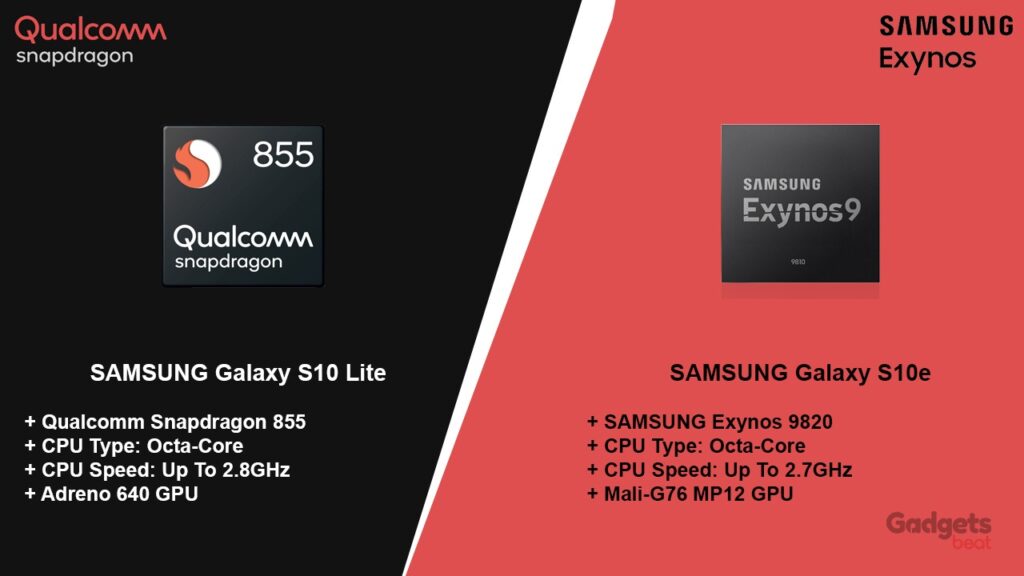 Samsung Galaxy S10 Lite vs S10e Qualcomm Snapdragon 855 vs Exynos 9820